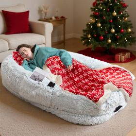 Oversized Human Dog Bed For Adults & Pets, 71 In X45 In X 12 In Ultra Soft Faux Fur Lounger, Washable Floor Bed With Orthopedic Support, Pillow & (Option: Grey Christmas)