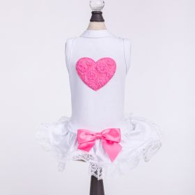 Puff Heart Lace Dog Dress (Color: Hot Pink, size: XXS)