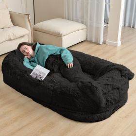 Oversized Human Dog Bed For Adults & Pets, 71 In X45 In X 12 In Ultra Soft Faux Fur Lounger, Washable Floor Bed With Orthopedic Support, Pillow & (Option: Black)