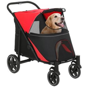 Dog Stroller for Large Medium Small Dogs up to 66 Lbs. 23.5" in Body Length, One-Click Foldable Pet Cat Stroller with Storage, Shock Absorption W (Option: Red-865x585x220 mm)